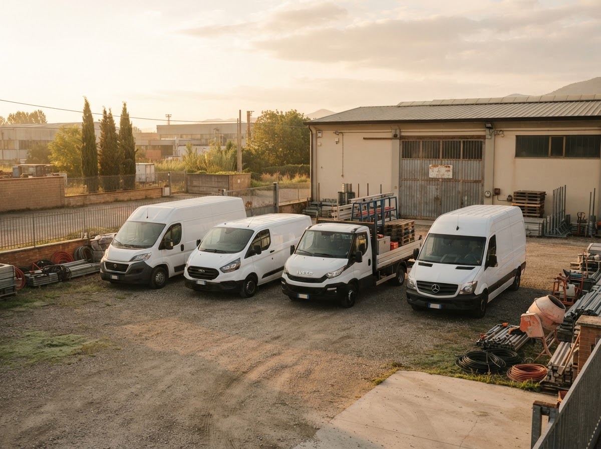 Vans and light trucks working across the day.