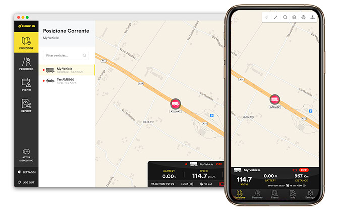 Segnalazione della posizione attuale tramite localizzatore GPS Runic.io